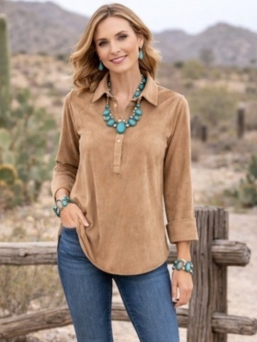 Gretchen Scott Designs Pop Over Ultra Suede Top Size M
